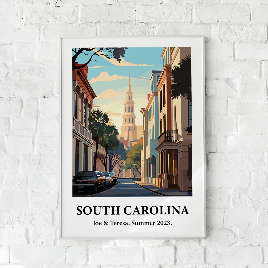 South Carolina Historic Street Steeple Vintage Style Travel Art Poster - Image 3