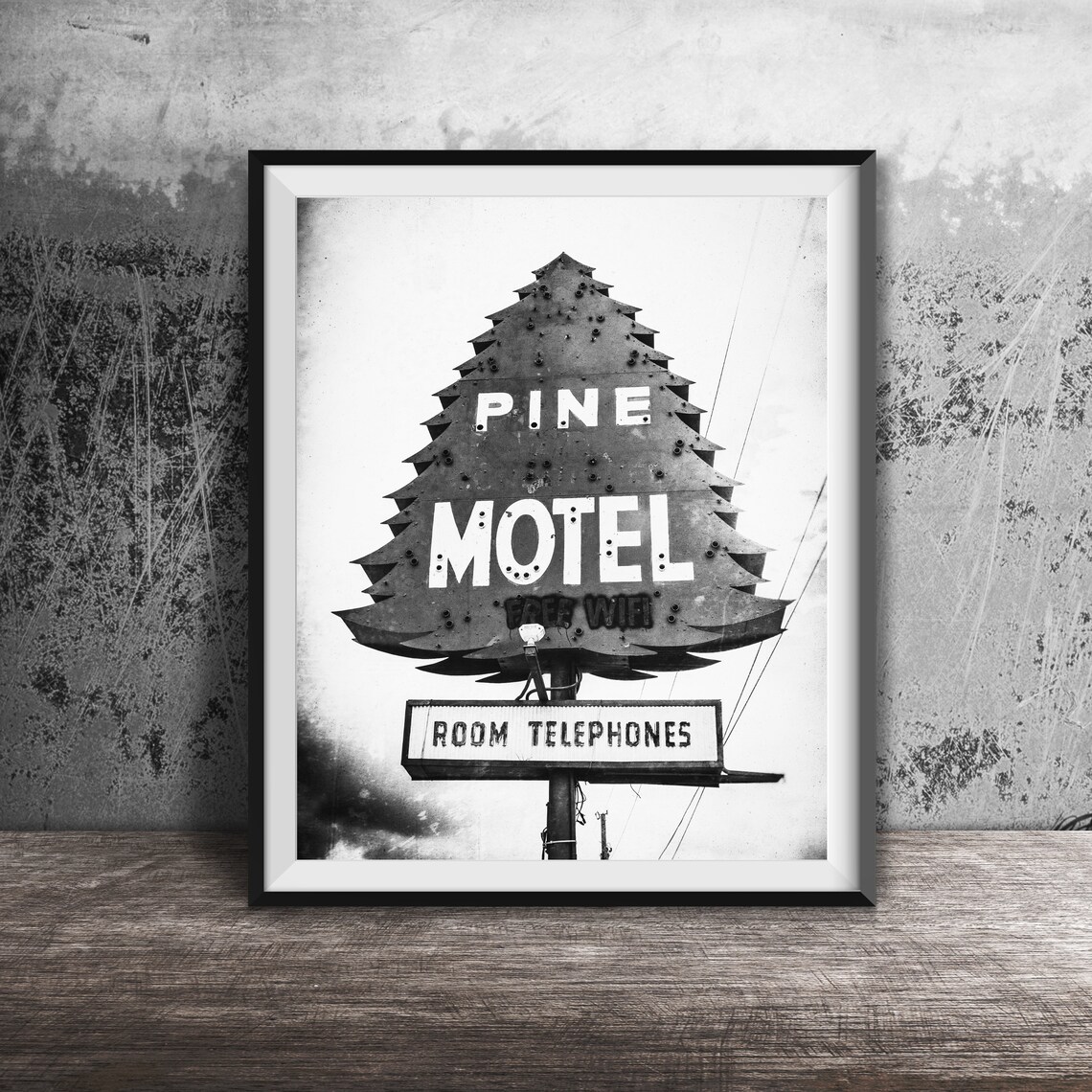 Teal Pine Tree Shaped Vintage Motel Roadside Neon Sign Poster - Image 2