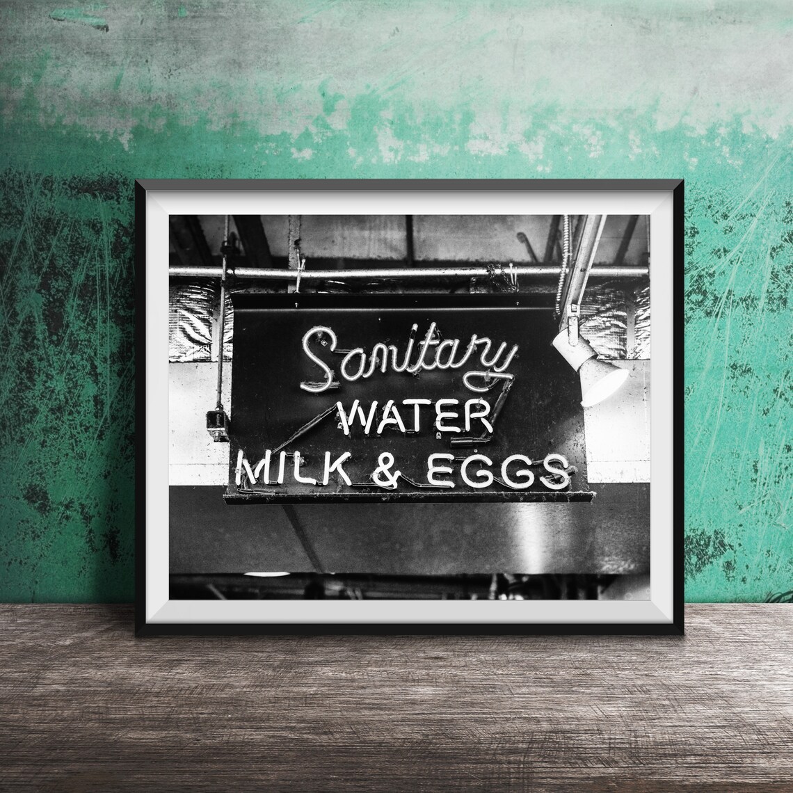 Sanitary Water Milk and Eggs Vintage Neon Market Sign Poster - Image 2