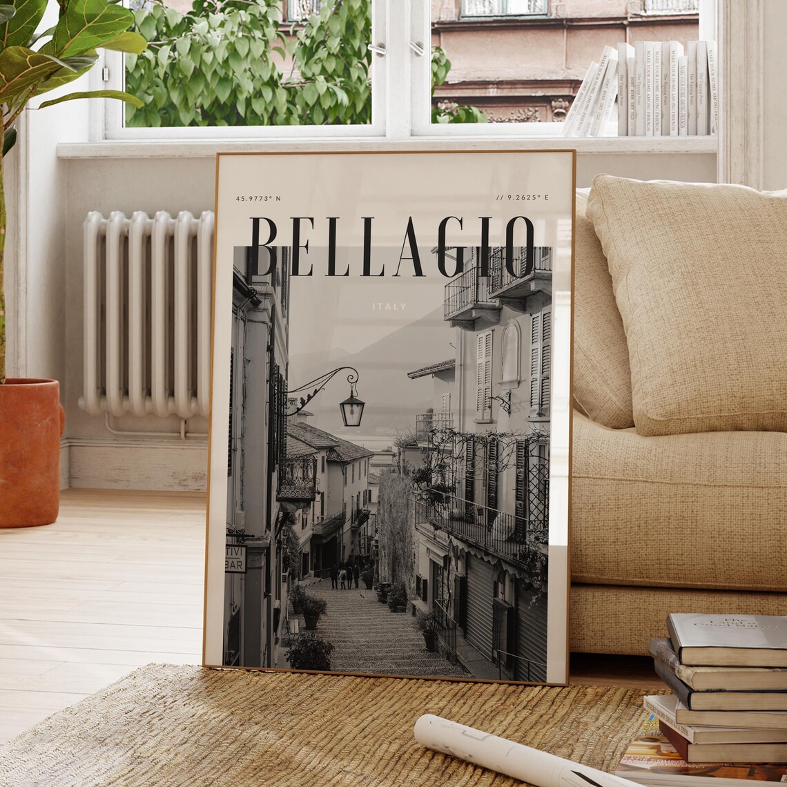 Bellagio Italy Old Town Street Black and White Travel Poster