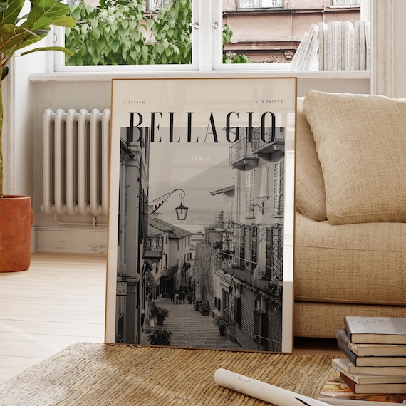 Bellagio Italy Old Town Street Black and White Travel Poster