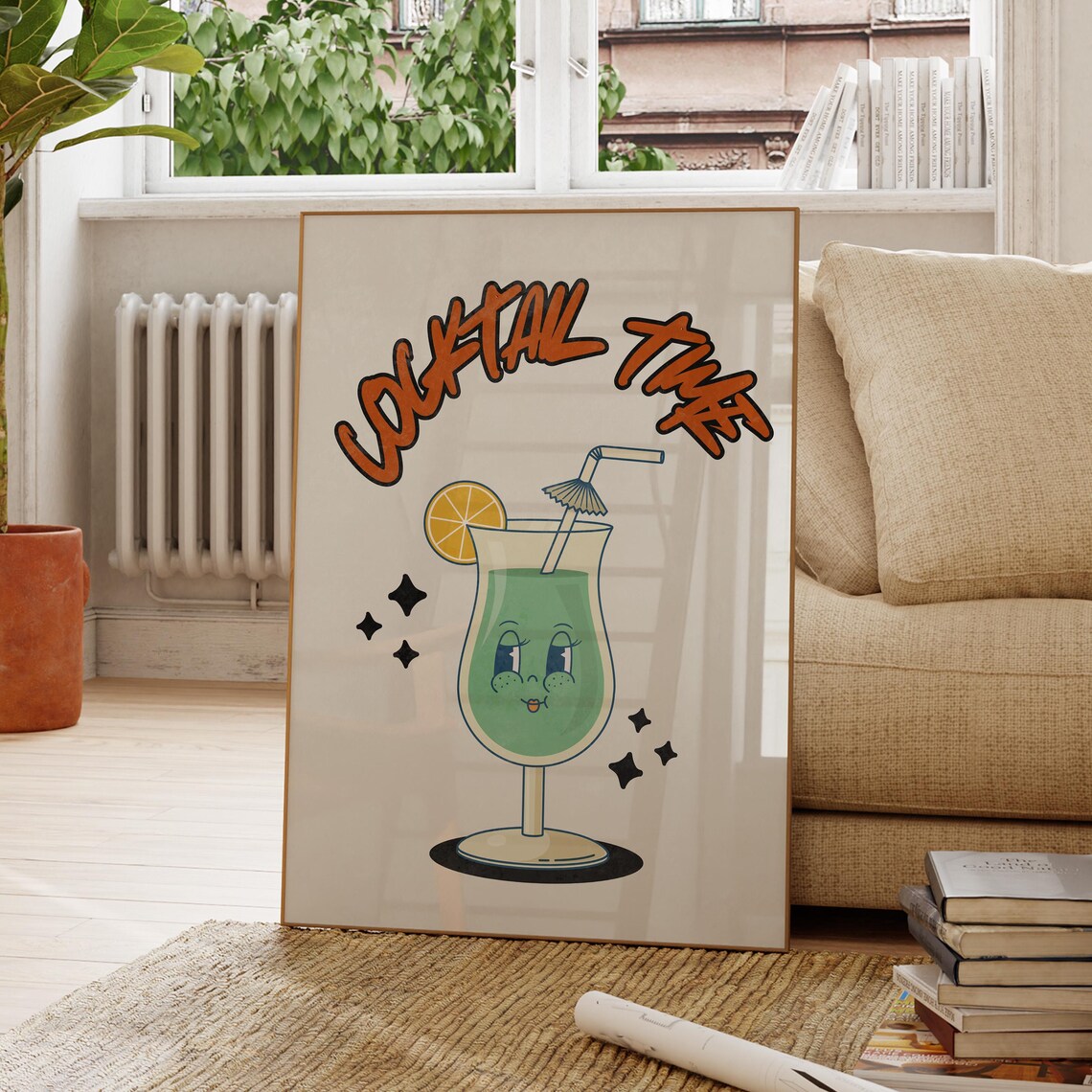 Cocktail Time Retro Kawaii Drink Illustration Bar Cart Poster