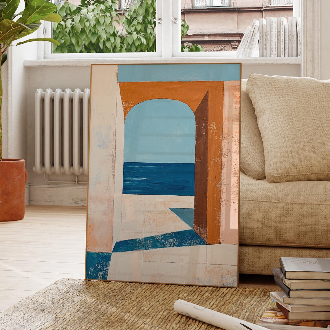 Mediterranean Arch Doorway To The Sea Minimalist Terracotta Art Poster