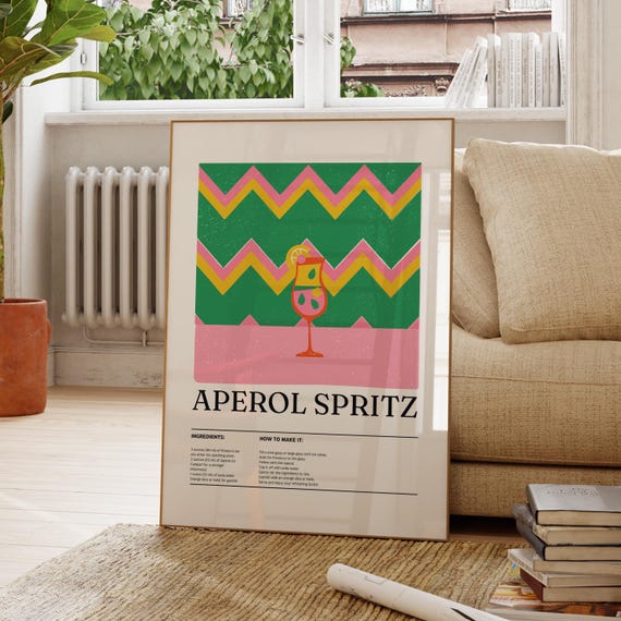 Aperol Spritz Cocktail Recipe Retro Chevron Illustration Wall Art
