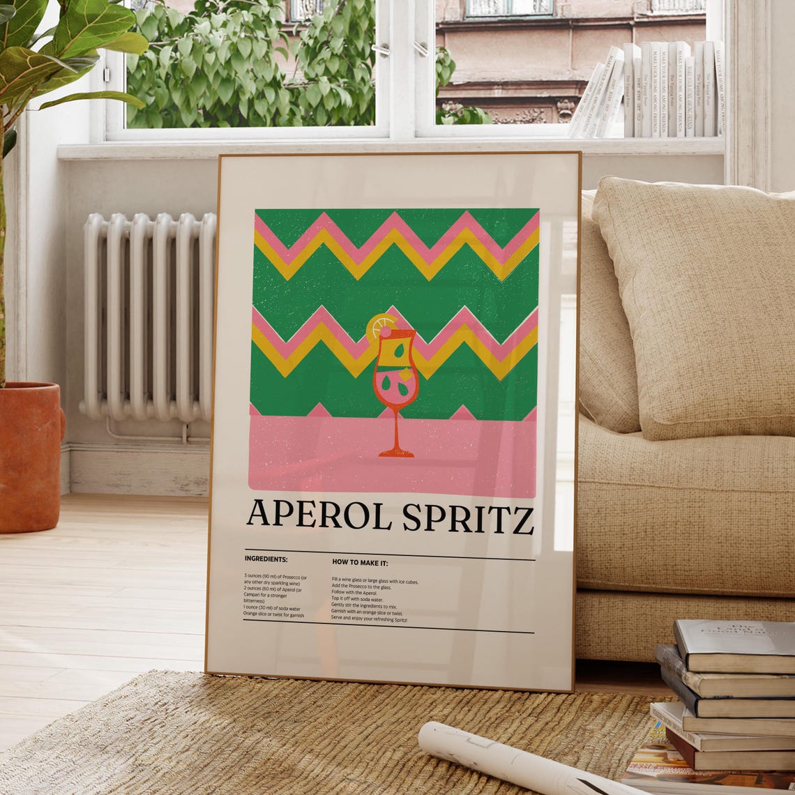 Aperol Spritz Cocktail Recipe Retro Chevron Illustration Wall Art