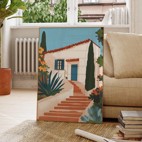 Mediterranean Inspired Henri Matisse Print Style Fauvism Painting Modern Exhibition Coastal View Vibrant Landscape