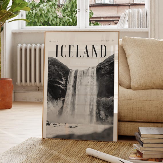 Iceland Europe Modern Travel Wall Art Design Black And White Print Wanderlust Decor Home Office