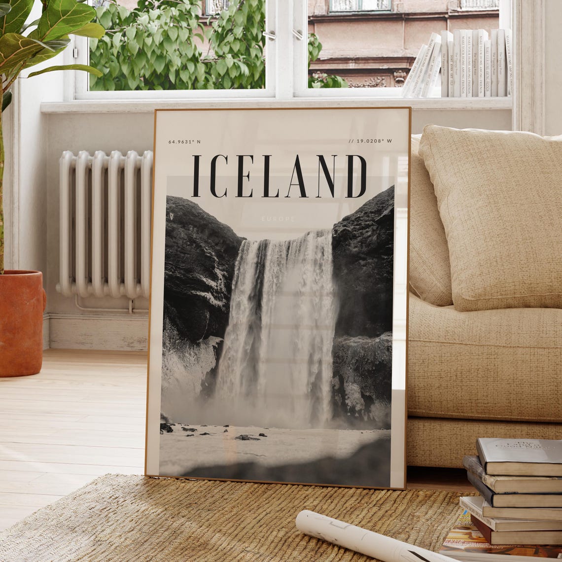Iceland Europe Modern Travel Wall Art Design Black And White Print Wanderlust Decor Home Office