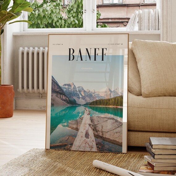 Banff Canada Turquoise Moraine Lake with Coordinates Travel Poster