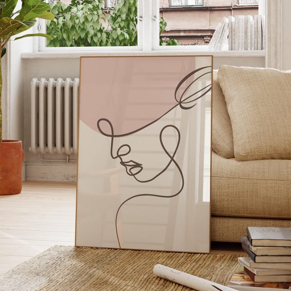 Face Outline Minimal Wall Art Abstract Neutral Poster Simple Bedroom Decor Scandinavian Style Print Colorful Modern