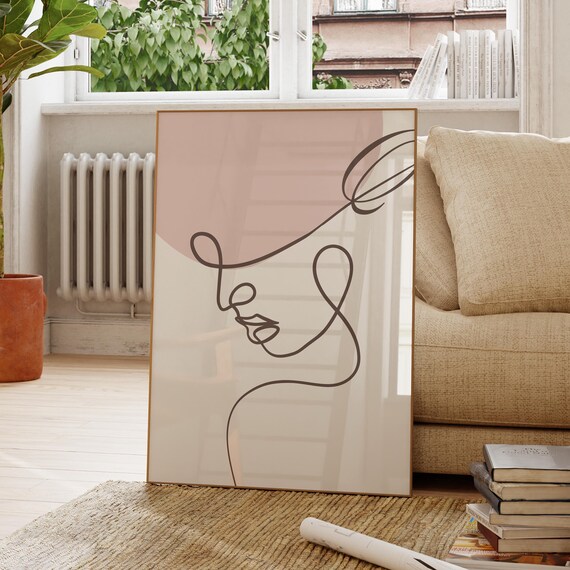 Minimalist One Line Face Drawing Blush Pink Modern Art Poster