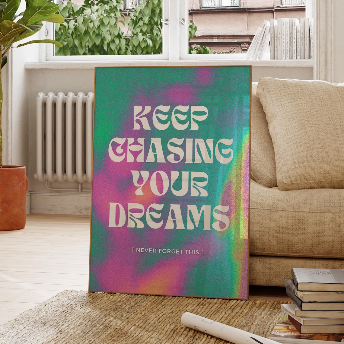 Keep Chasing Your Dreams Retro Tie Dye Colorful Quote Poster