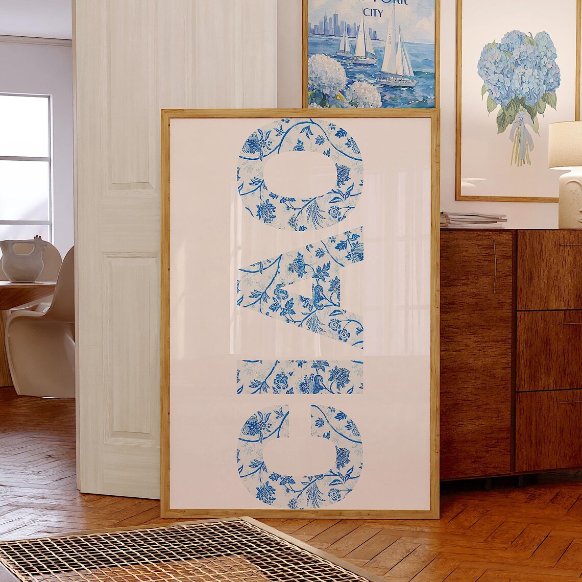Ciao Blue Porcelain Floral Italian Lettering Typography Wall Art