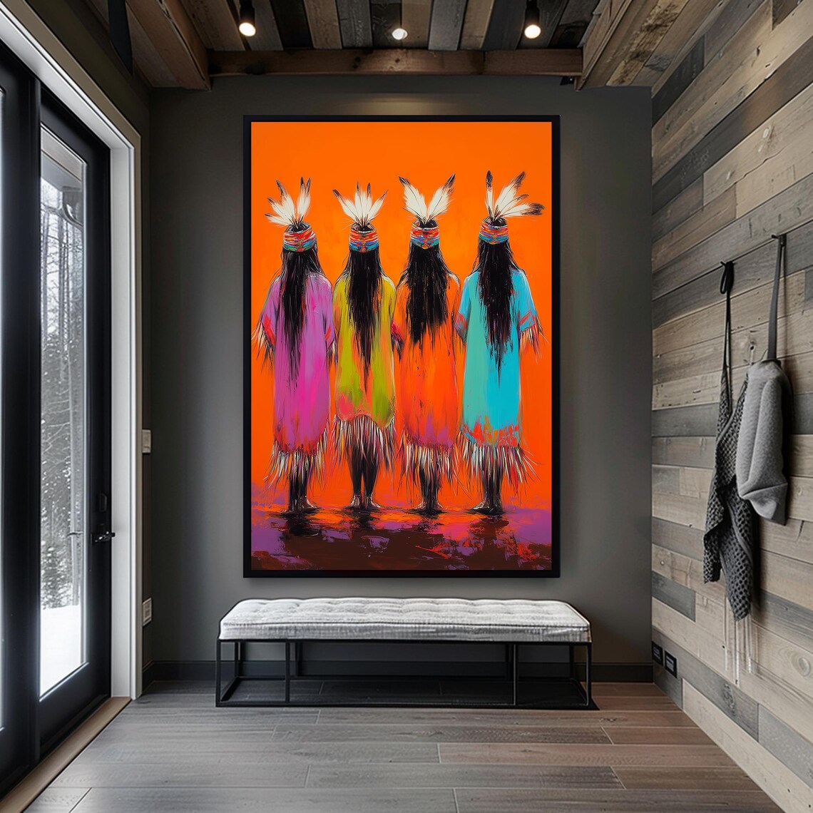 Native Tribal Print Framed Indigenous Artwork Colorful Cultural Wall Art Vibrant Bohemian Decor Ethnic Home Decoration Tribal - Image 2