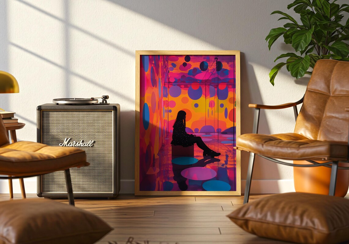 Neon Polka Dot Infinity Room Art Poster Woman Silhouette Mirror - Image 3