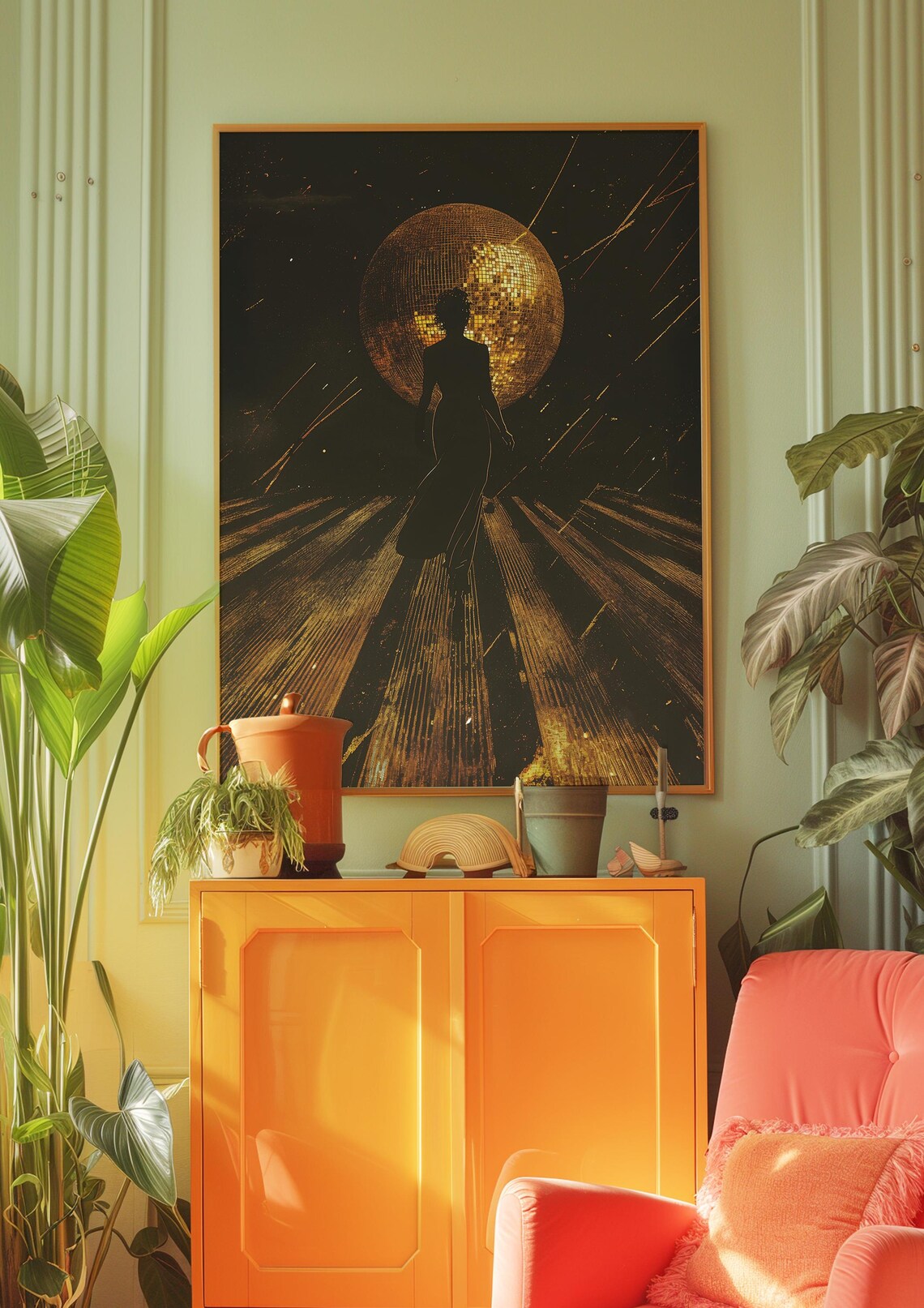 Golden Disco Dream Art Print, Retro Silhouette - Image 2
