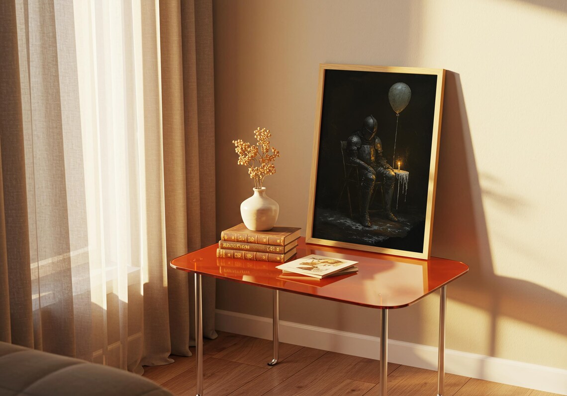 Melancholy Knight Balloon Candle Dark Oil Painting Wall Poster - Image 3