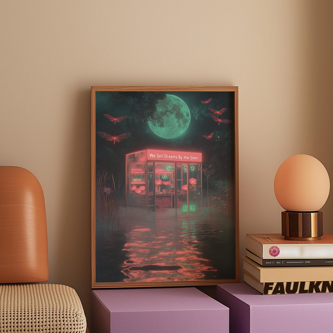 We Sell Dreams By the Stem Neon Flower Shop Night Mood Poster - Image 2