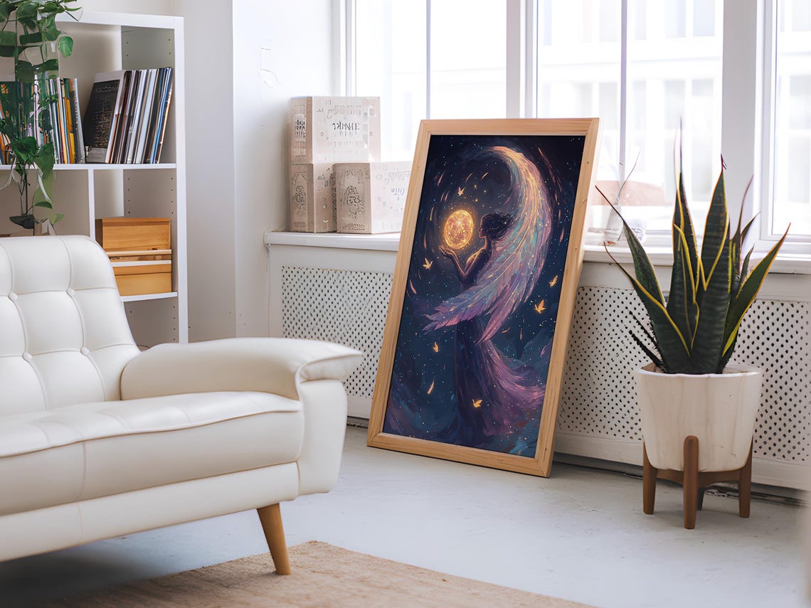 Celestial Angel Sun Orb Golden Wings Night Sky Fantasy Dream Poster - Image 4