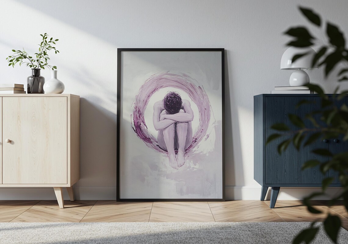 Violet Solitude Minimalist Emotional Figure Purple Brushstroke Poster - Image 3