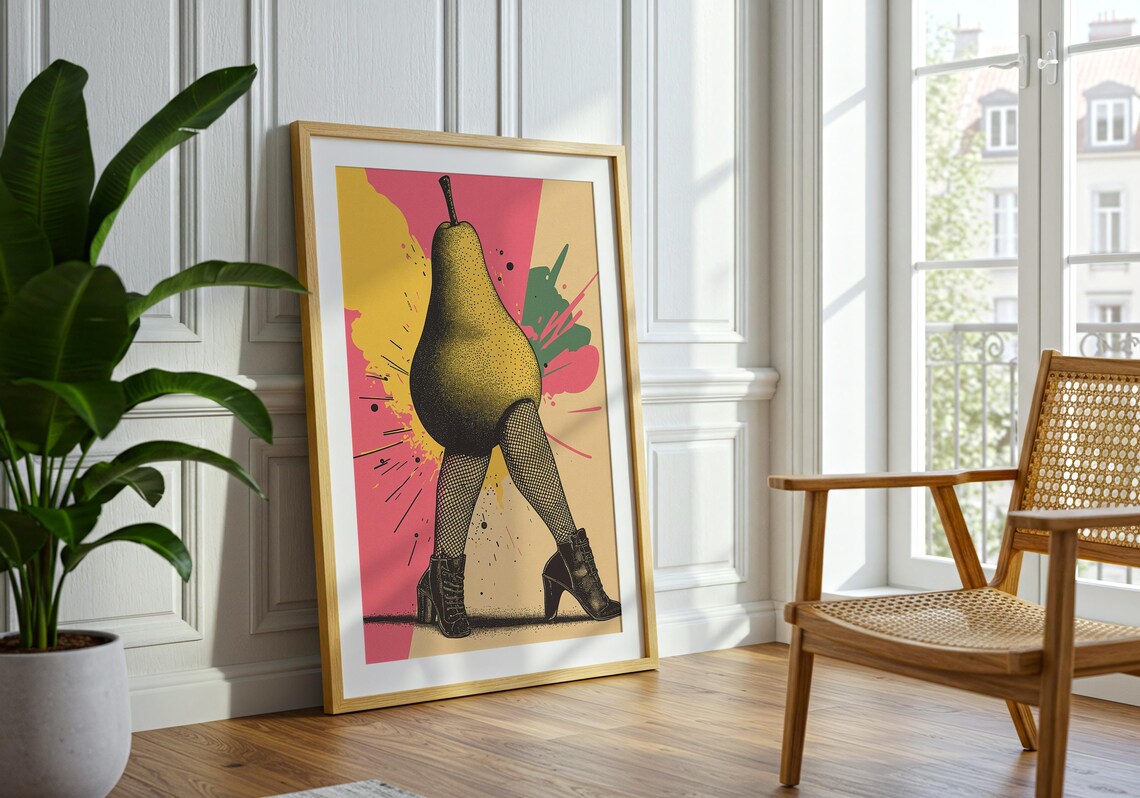 Funny Pear Woman High Heels Pop Art Retro Kitchen Humor Poster - Image 3