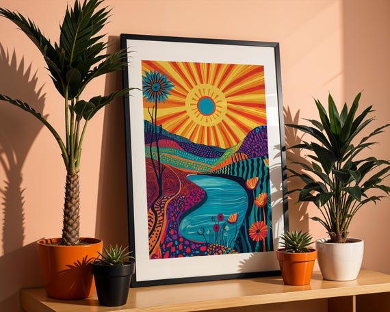 Radiant Horizon Art Print Colorful Boho Landscape Psychedelic Sun Nature Wall