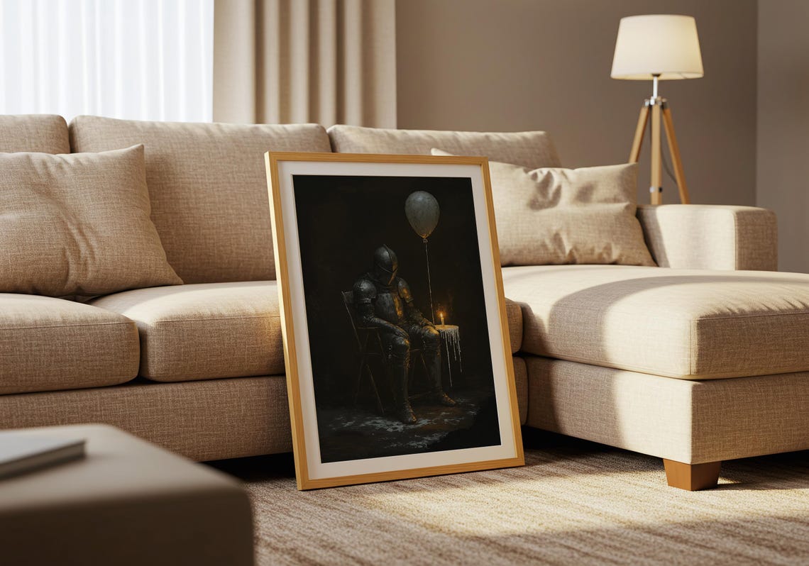 Melancholy Knight Balloon Candle Dark Oil Painting Wall Poster - Image 5