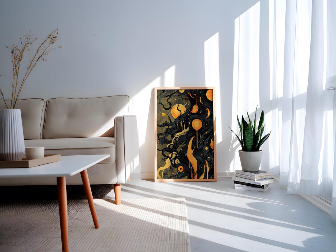 Mystic Suns Celestial Night Dripping Gold Orbs Dark Cosmic Art Poster - Image 5