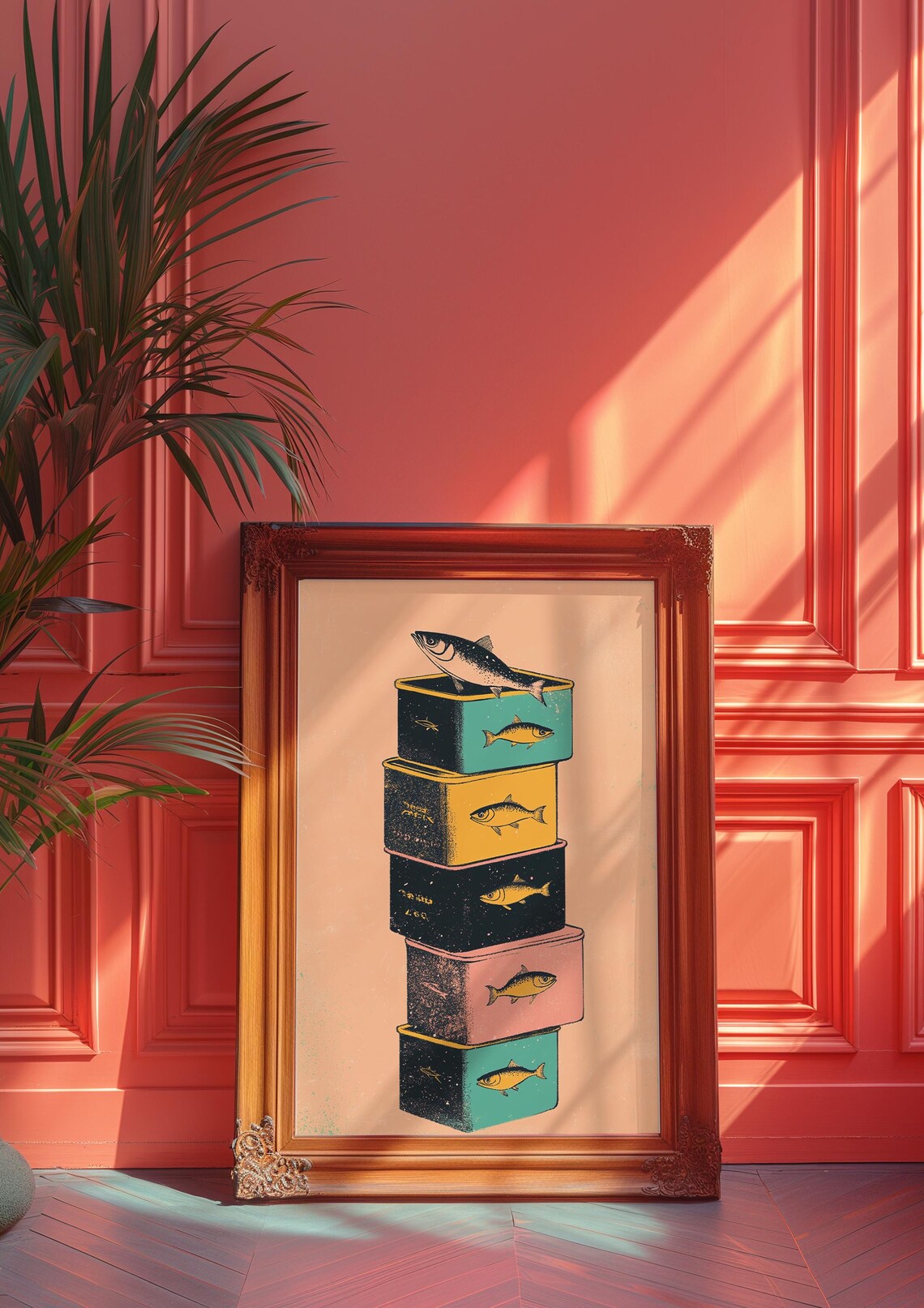 Retro Sardine Stack Art Print Quirky Fish Illustration Colorful Kitchen Pop Wall - Image 2