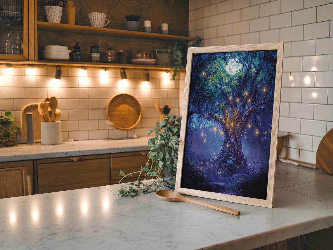 Enchanted Moonlit Ancient Tree with Glowing Lanterns Fantasy Poster - Image 5