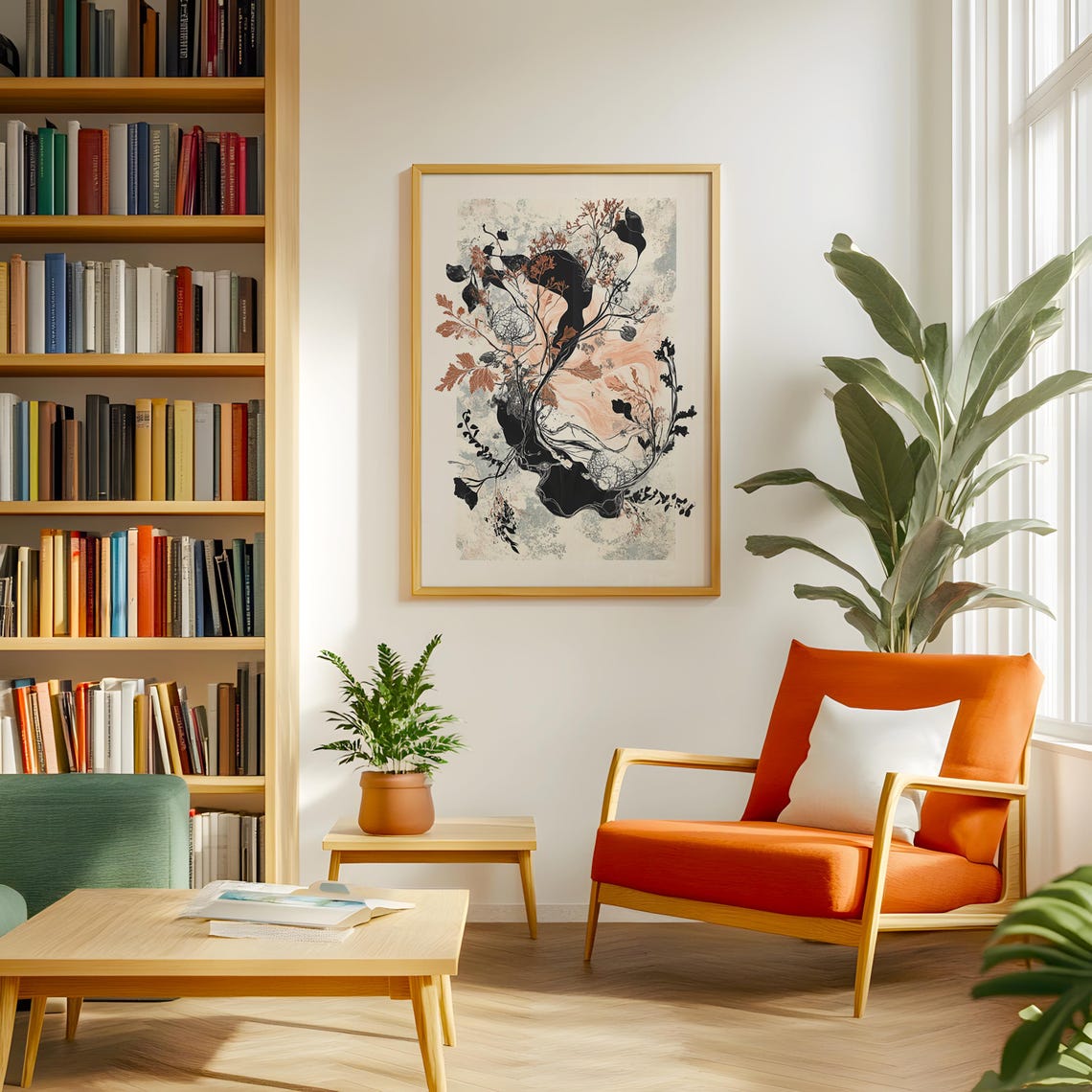 Black Copper Botanical Ink Art Poster Elegant Floral Branch Decor - Image 5