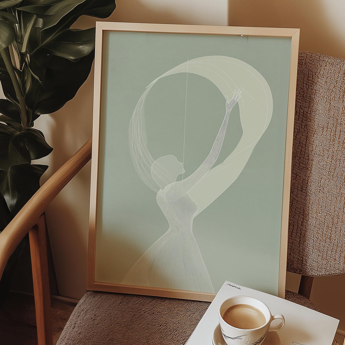 Dancer Elegant Minimalist Line Art Motion Sage Green Abstract Poster - Image 3
