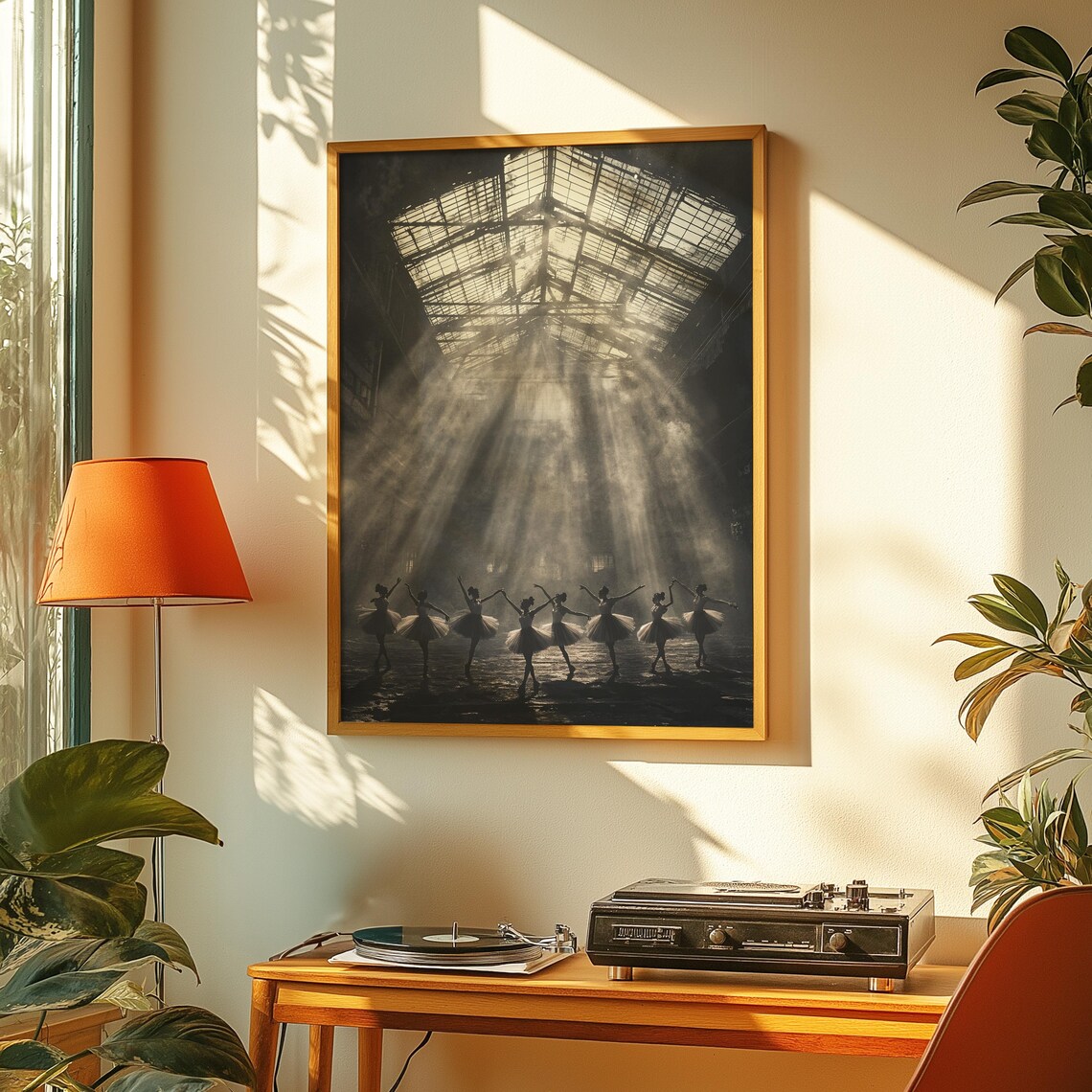 Ballet Dancers Silhouetted in Sunbeams Inside an Industrial Loft Poster - Image 3