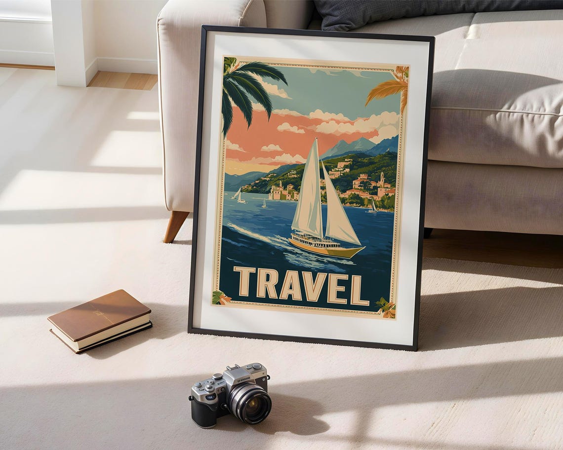 Vintage Coastal Sailing Mediterranean Seaside Travel Art Poster - Image 2