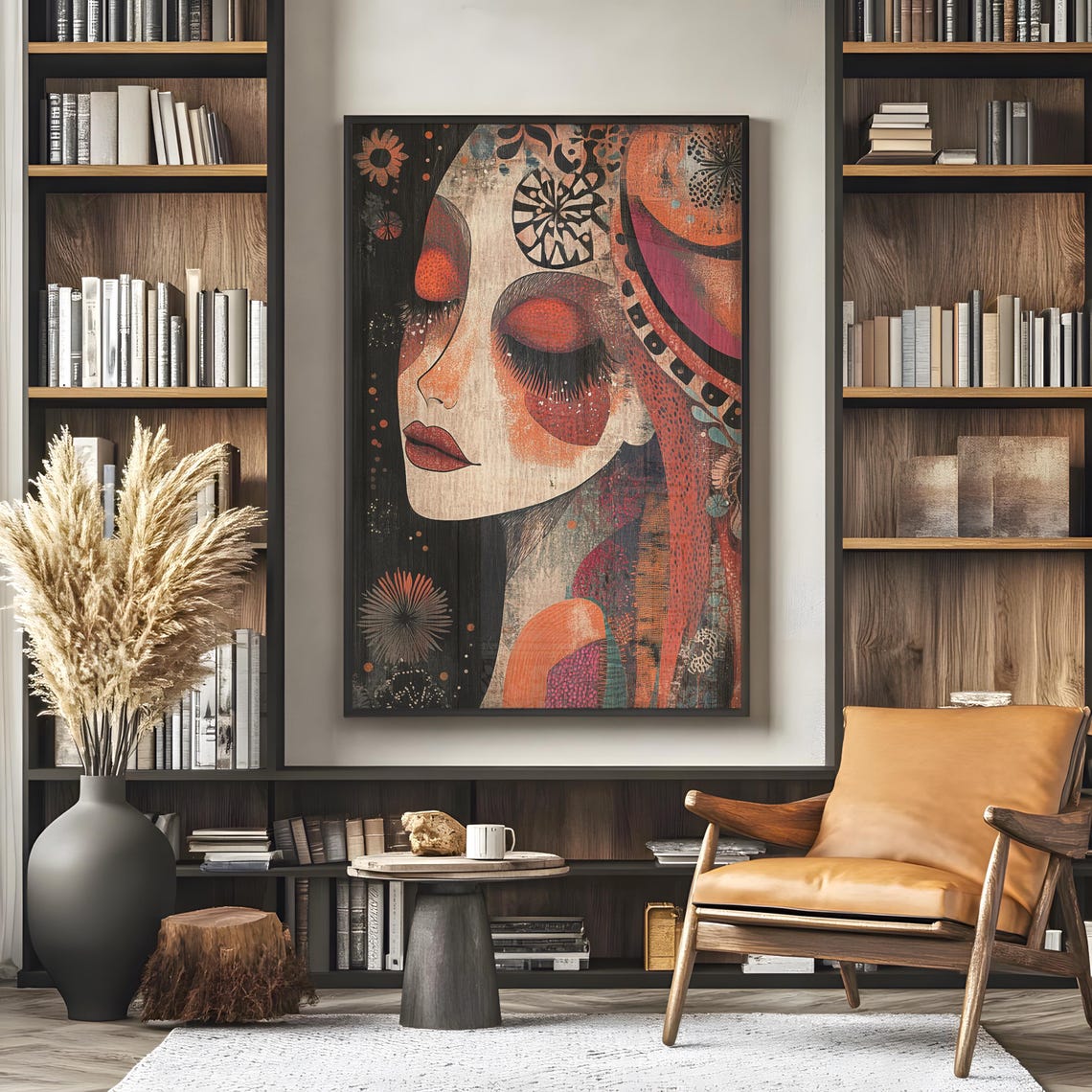 Bohemian Woman Art Print Textured Folk Portrait Rustic Woodinspired Wall Decor - Image 5