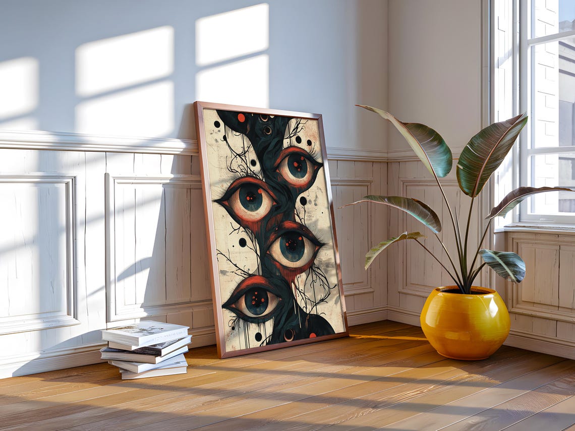 Surreal Four Eyes Vintage Oddity Dark Illustration Art Poster - Image 2