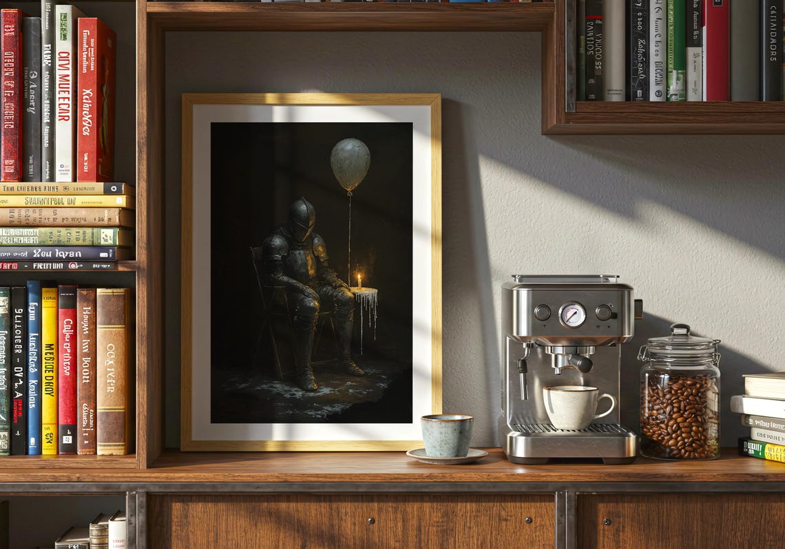 Melancholy Knight Balloon Candle Dark Oil Painting Wall Poster - Image 4