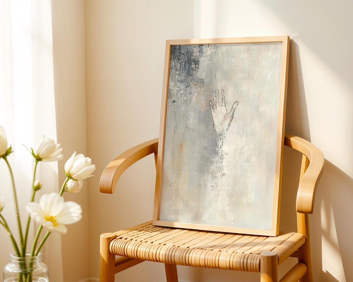 Faint Raised Hand Neutral Textured Beige Abstract Painting Poster - Image 4