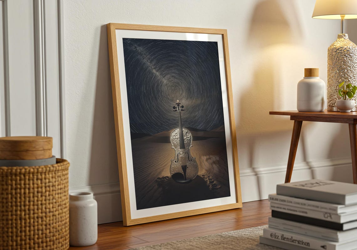 Violin Desert Night Star Trails Celestial Symphony Music Art Poster - Image 4
