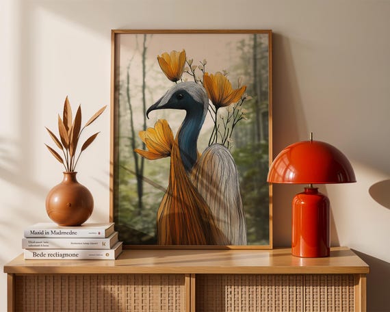 Floral Bird Art Print, Surreal Botanical Fantasy