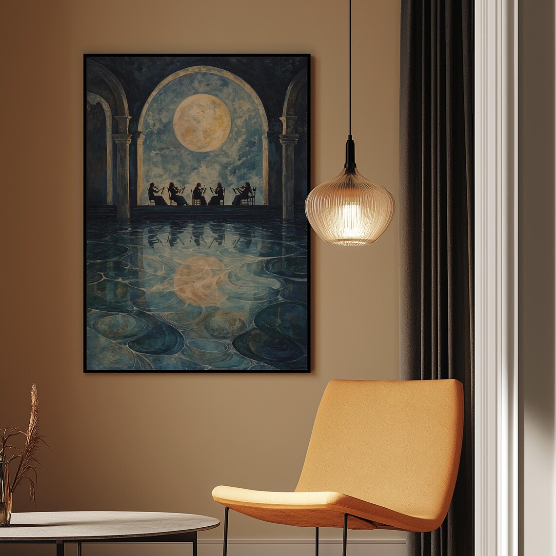 Moonlit Orchestra Concert Night Art Print Full Moon Water Painting - Image 2