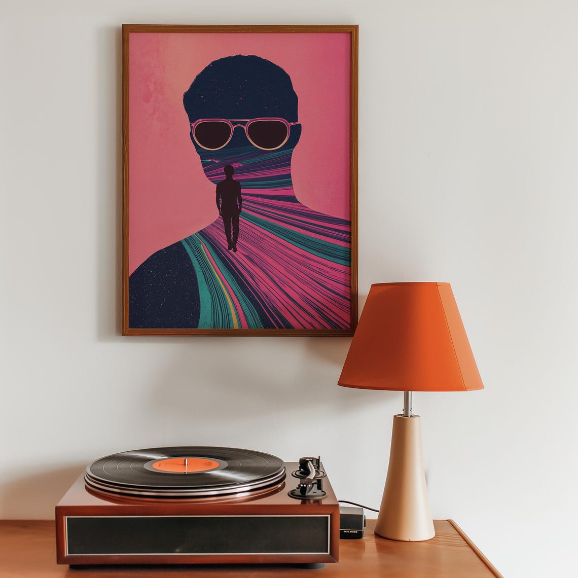 Retro Sunglasses Silhouette Cosmic Journey Surreal Portrait Poster - Image 2