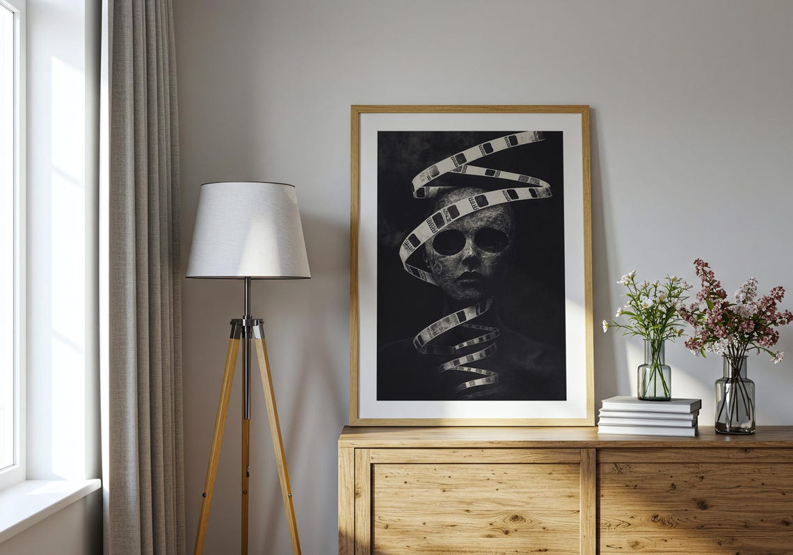 Surreal Film Strip Face Dark Cinematic Noir Horror Style Wall Art - Image 5