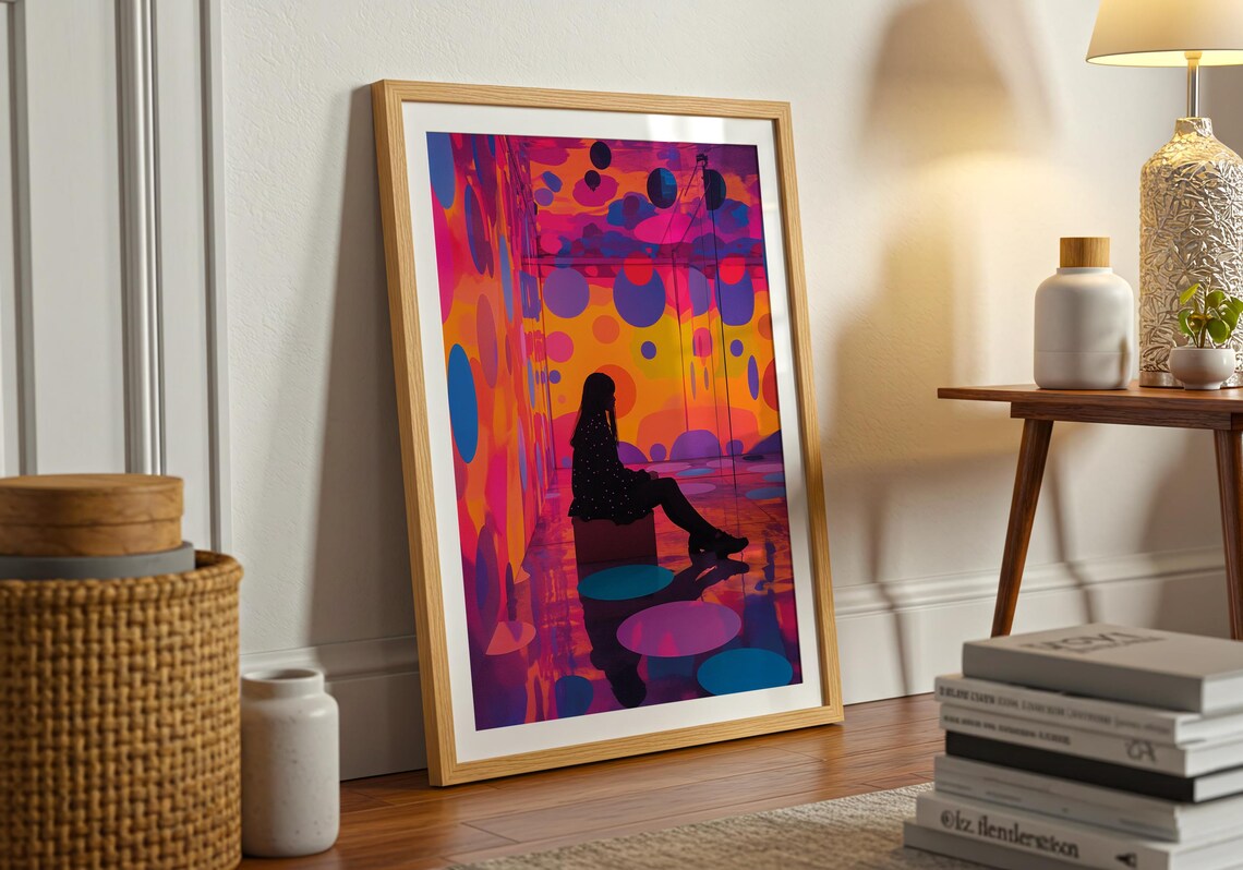 Neon Polka Dot Infinity Room Art Poster Woman Silhouette Mirror - Image 4