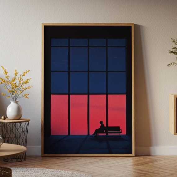 Silhouette Sunset Art Print Modern Window Scene Contrasting Colors Wall