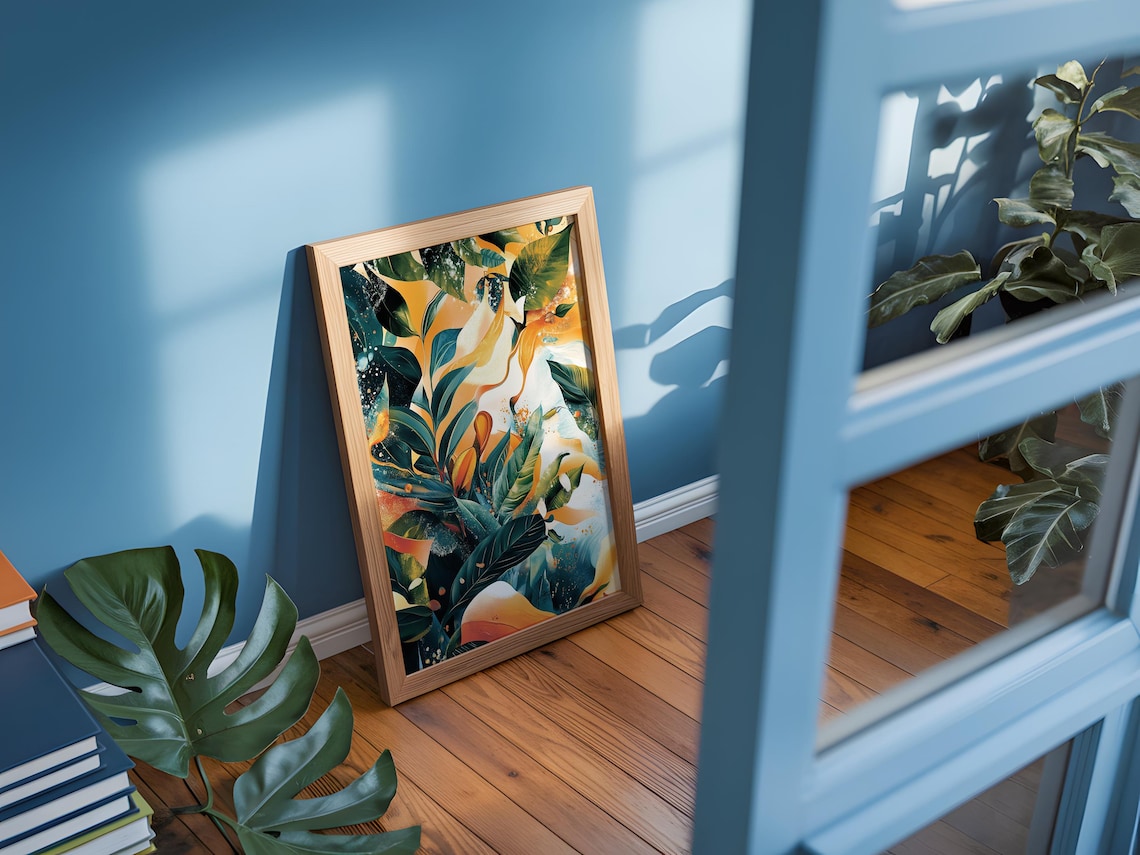 Lush Tropical Leaves Green Gold Botanical Modern Nature Art Poster - Image 3