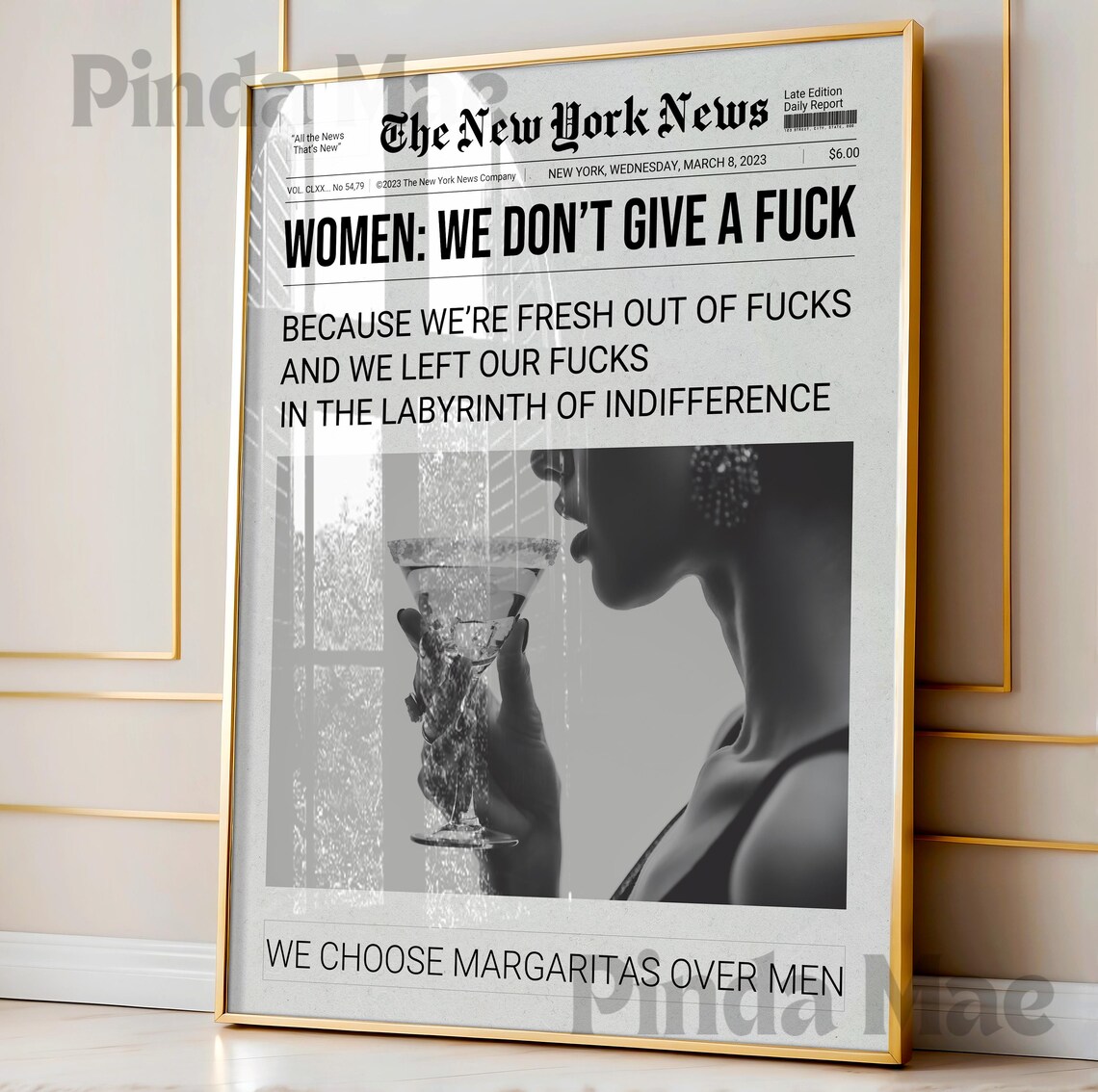 Women We Dont Give A Fuck Newspaper Parody Margarita Wall Poster