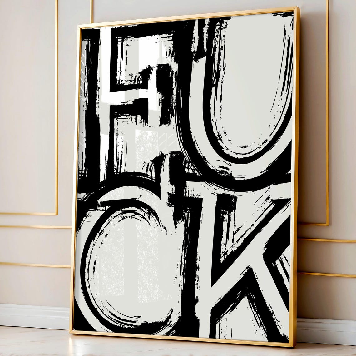 Abstract Black Brushstroke Fuck Typography Modern Edgy Art Poster