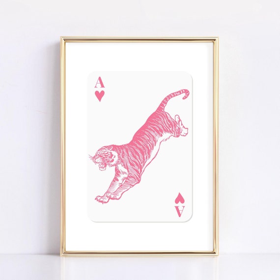 Retro Pink Tiger Poster, Preppy Maximalist Decor