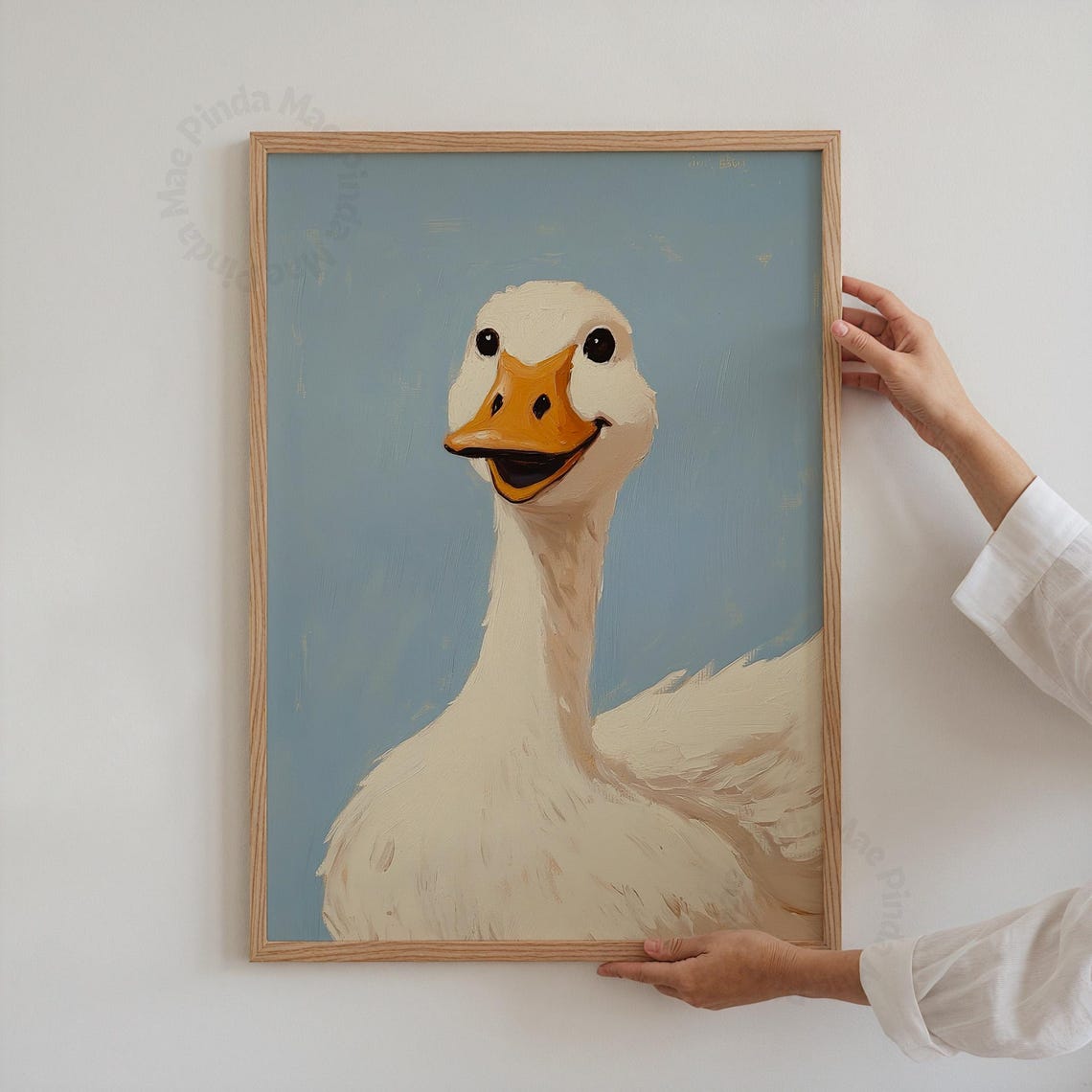 Smiling White Goose Painting Cute Duck Face Funny Animal Poster - Image 2